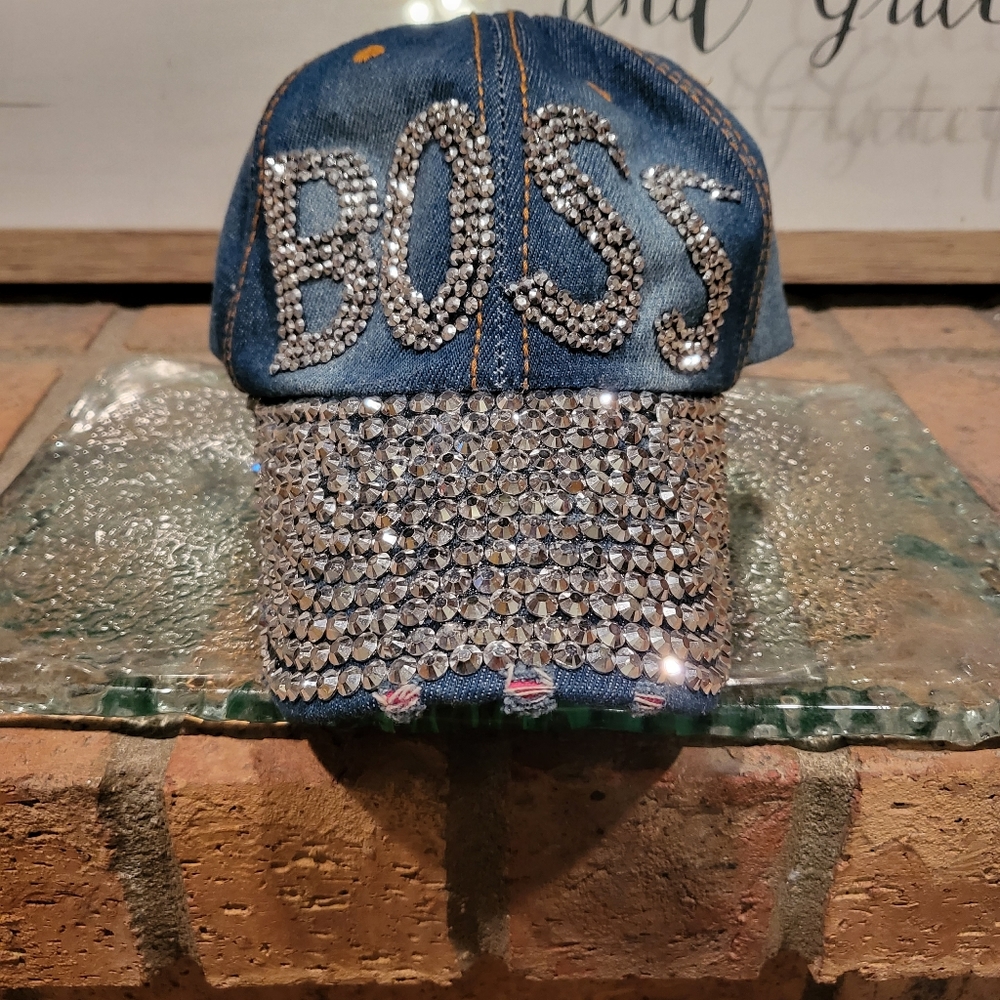 'BOSS' Sparkle Bling ✨️ Distressed Denim Hat
